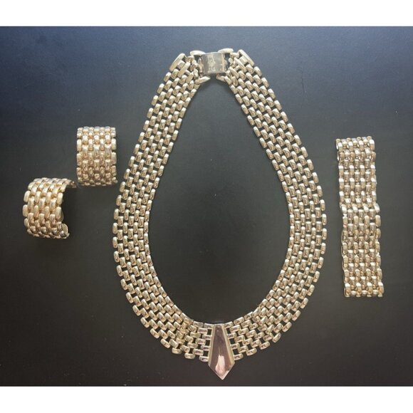 None Jewelry - Vintage 90s Panther Link Necklace Set 3 pieces Gold Tone Quality Jewelry Y2k